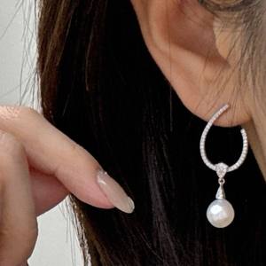 Boucles d'oreilles pendantes en perles naturelles 925 de 12-11 mm, de haute qualité, avec un élégant design, assorties à un magnifique coffret cadeau - Product Image 1
