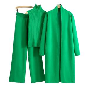 Nuevas mujeres primavera otoño 3 piezas mujeres chándales moda tejido pantalón conjunto señoras suéter traje Vintage moda señoras 3 piezas conjunto - Product Image 2