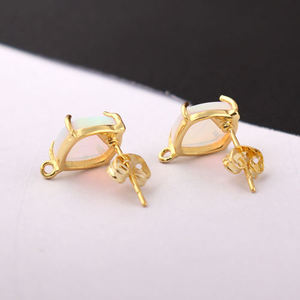Natural ethiopian opal cushion shape studs handmade prong setting gemstone <b>earrings</b> gold plated push <b>back</b> daily wear ear jewelry - Product Image 3