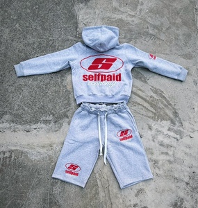 Ensemble sweat à capuche zippé et short en molleton épais personnalisé, doublure tissée double couche de haute qualité - Product Image 3