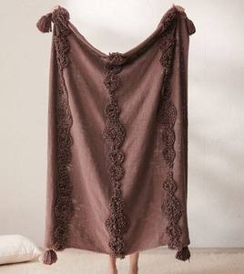 Manta de Algodón 100% con Borlas, Estilo Boho, Hecha a Mano, Texturizada, para Sofá, Venta al Por Mayor OEM - Product Image 3