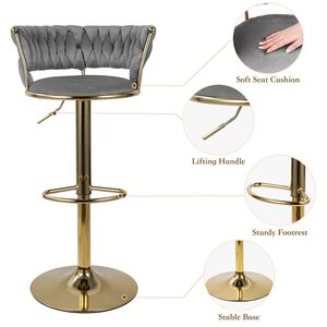 Ensemble de 2 tabourets de bar pivotants en velours doré à hauteur de comptoir avec dossier bas pour îlot de cuisine ou bar - Product Image 6