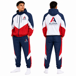 Conjunto de Chaqueta y Pantalones Cortavientos Personalizados OEM, Chaqueta con Capucha en Bloques de Color, Logotipo Bordado, Uniforme Deportivo, Traje Deportivo para Entrenamiento en Equipo, Talla XL para Hombre - Product Image 1