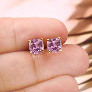 ต่างหูมอร์แกไนต์จากมาดากัสการ์ เงินแท้ 925 ชุบทอง 14K ทรงคุชชั่น สำหรับผู้หญิง - Product Image 5