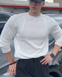 Men's Long Sleeve O-Neck Jersey Knitted T-Shirt Solid <strong>White</strong> Regular Fit Quick <strong>Dry</strong> Breathable Casual Wear 100% Polyester - Product Image 5