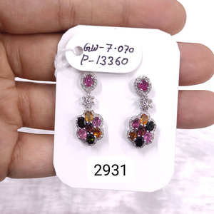 Boucles d'oreilles clous en tourmaline naturelle multicolore avec diamants en argent sterling, boucles d'oreilles clous raffinées - Product Image 2