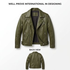 Blouson en cuir PU premium pour homme, avec empiècements gris, style motard, logo personnalisé en relief, fermeture éclair, imperméable - Product Image 5