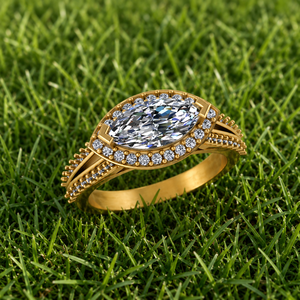 Anillo de Eternidad Vintage de Plata 925 Chapado en Oro con Moissanita de Corte Marquesa y Diamantes Engastados, Anillos Finos Unisex para Compromiso y Boda, Regalo - Product Image 5