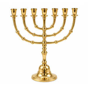 Vente en gros de menorah à 7 branches en laiton, finition dorée, porte-bougie à sept bras, centre de table traditionnel juif - Product Image 3