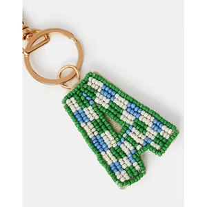 Handmade Canvas Beaded Keychain Letter a Green Blue White Seed Beads Embroidery Craft Christmas Chinese New Year Decor Accessory - Product Image 1