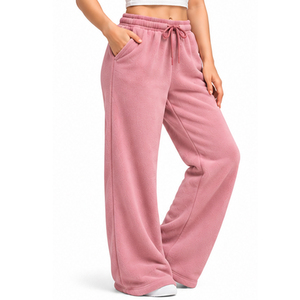 Womens Flare <b>Fleece</b> <b>Trousers</b> Wide Leg Winter Sweatpants Custom Casual Sportswear Wholesale Manufacturer OEM ODM Apparel Supply - Product Image 3