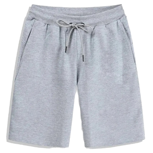 Shorts Bermuda en Coton Gris pour Homme, Taille Élastiquée, Tricoté, Respirant, Couleur Unie, Coupe Décontractée - Product Image 1
