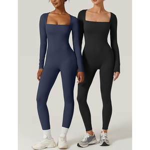 Mono elástico sexy de cuello cuadrado para mujer, de manga larga, con leggings de longitud completa, a la moda, OEM - Product Image 6