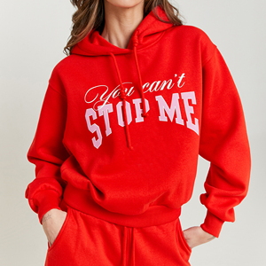 Sudadera con Capucha Roja para Mujer, Oversize, de Algodón Tejido, Casual, Estilo Pullover, Ropa Urbana para Otoño e Invierno, con Estampado de Letras - Product Image 3