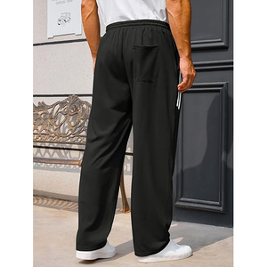 Men's Black Sweatpants With White Side Stripes <b>Elastic</b> Waist Drawstring Casual Jogging Pants Breathable Knitted Fabric - Product Image 5