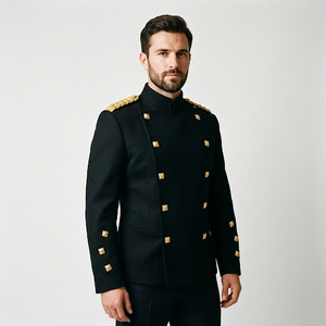Chaqueta Escocesa Negra de Doble Botonadura para Hombre, Cuello Alto, Botones Dorados, Epaulettes, Abrigo Formal Estilo Kilt Montrose - Product Image 6