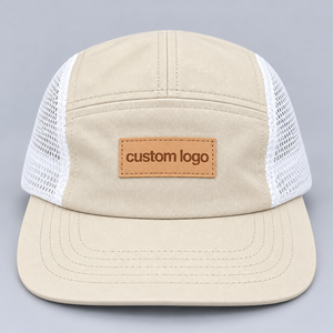 Gorra deportiva ligera de malla de 5 paneles personalizada para correr, con parche de cuero y logotipo, venta al por mayor, fabricante de Vietnam, OEM ODM, accesorios para la cabeza - Product Image 1