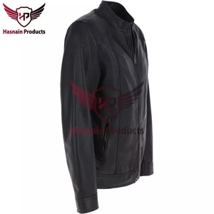 Chaqueta de Cuero Genuino Negra para Hombre, Corte Ajustado, Estilo Cafe Racer, Motociclista, Piel de Vacuno, Cuello Alto, Personalizada, Clásica, Abrigo Cálido de Invierno - Product Image 2