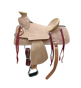 Selle de cheval Western en cuir brut tanné, décorée à la main de motifs floraux, avec arceau Wade, assise rigide, de 10 à 18 pouces, fabriquée en Inde par LLT - Product Image 1
