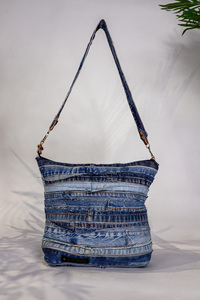 Bolso de mezclilla de algodón premium cosido directamente de fábrica, tipo tote con cremallera, índigo lavado personalizado, para venta al por menor, OEM, ODM - Product Image 3