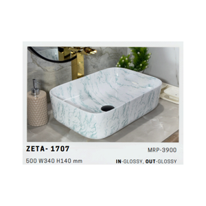 Zeta 1708 Space Saving Compact Ceramic Table Top <b>Basin</b> Countertop Vessel <b>Sink</b> for <b>Small</b> Modern Bathroom Vanity Areas - Product Image 2