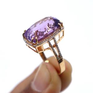 Bague en argent sterling 925 plaqué or rose avec améthyste violette naturelle et diamant, bijou cadeau pour femme - Product Image 3