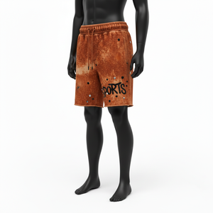 Shorts pour femmes en coton molletonné 300 GSM, effet délavé, tissu doux au toucher, marron vintage, avec logo personnalisé. - Product Image 4