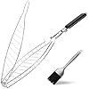 Heavy Duty Stainless Steel Fish Grill Basket with Removable Wooden Handle & Bonus Basting Brush <b>BBQ</b> Accessory - Product Image 2