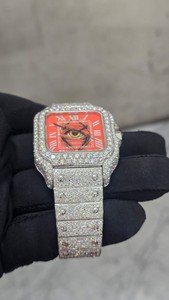 Luxury Iced Out Square Dial Quartz Hip Hop <b>Watch</b> with Eye Design Dial, Full Moissanite <b>Diamond</b> Pave Stainless Steel <b>Watch</b> - Product Image 4