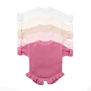Combinaison d'hiver pour bébé fille en coton 100% tricoté, couleur unie, avec volants, boutons YKK, séchage rapide et emballage personnalisé disponible - Product Image 5