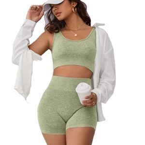 Short de course sans couture de haute qualité pour femmes ensemble de Yoga et tenues d'entraînement Scrunch bout à bout sport motif solide grande taille vêtements de Fitness - Product Image 3