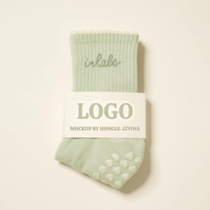 Calcetines de pilates personalizados con marca, calcetines de punto con textura 'Inhale Exhale', calcetines de algodón antideslizantes, calcetines multicolor de marca privada - Product Image 1