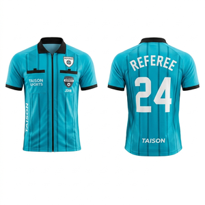 เสื้อกรรมการฟุตบอลพรีเมียม โพลีเอสเตอร์ 160 GSM ระบายอากาศได้ดี ดีไซน์สีน้ำเงินแบบแผง  รับสกรีนโลโก้ด้วยเทคนิค Sublimation - Product Image 4