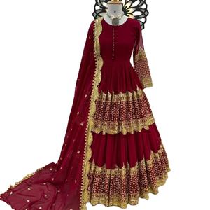 Mariée mariage et fête spéciale couleur marron Design énorme Flair motif traditionnel Salwar costume avec ensemble Dupatta assorti à vendre - Product Image 1