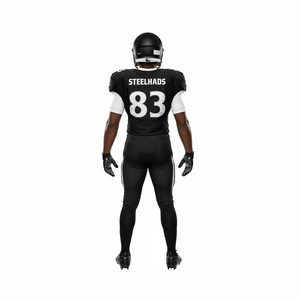 Vente en gros d'uniformes de football américain de qualité supérieure pour hommes, couleur unie noire et blanche, manches courtes, logo personnalisé, ensemble d'uniformes - Product Image 2