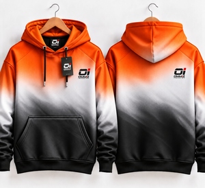 Vente en gros directe OMMIZ INDUSTRY Nouveau design Sweat-shirt à capuche sportif tendance orange, blanc et noir dégradé, personnalisé et cousu - Product Image 1