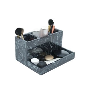 Organisateur de maquillage et de produits de beauté en résine grise moderne avec tiroir, support de rangement rectangulaire pour coiffeuse - Product Image 1
