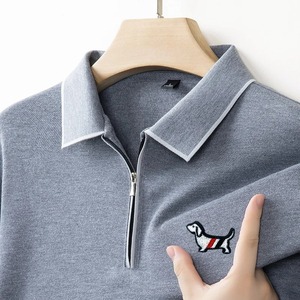 Pull en jersey à col zippé pour homme, manches longues, motif dessin animé brodé, mode printemps, tenue décontractée et professionnelle - Product Image 1