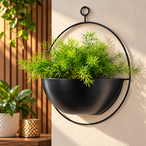 Macetero Redondo de Metal Negro para Colgar en la Pared con Maceta Semiesférica |   Moderno Soporte Circular de Pared para Plantas, Decoración Interior del Hogar - Product Image 5