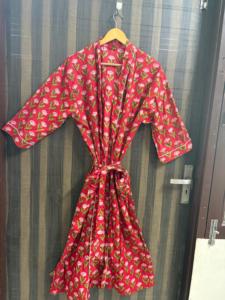 Bata Kimono de Algodón con Estampado Floral para Mujer, Transpirable, Cuello en V, Cierre con Cordón, Ligera, Hecha a Mano, para Verano - Product Image 1