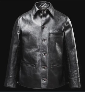 Original Men Black Sheepskin Horsehide Leather Waterproof Eco-Friendly Mandarin Collar Car <b>Coat</b> Shinki Hikaku Harris Tweed <b>Lined</b> - Product Image 1