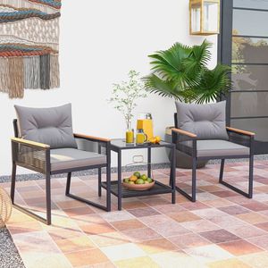 Set di 3 mobili da giardino con tavolino a 2 livelli e morbidi cuscini per seduta - Product Image 3