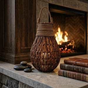 Rustic Teardrop Banana Fiber Hanging Lamp Woven Straw Pendant Light Eco <b>Lantern</b> Chandelier With Handle For Restaurant Hotel Cafe - Product Image 6