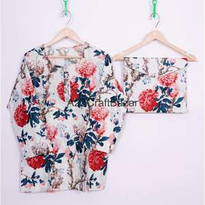 Robe de nuit pour femme 100% coton, imprimé numérique floral, tenue de mariée ou de demoiselle d'honneur, taille élastique, séchage rapide - Product Image 2