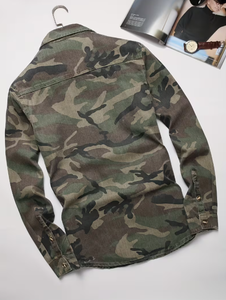 Chemise en jean à manches longues pour homme, imprimé camouflage, col rabattu, style décontracté, tissée, toutes saisons, coupe classique - Product Image 2