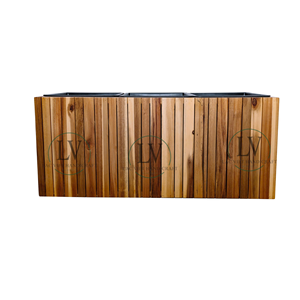 Pot de fleurs en bois d'acacia massif de qualité supérieure, 3 compartiments, jardinière naturelle avec doublure en plastique protectrice, vente en gros du Vietnam - Product Image 2