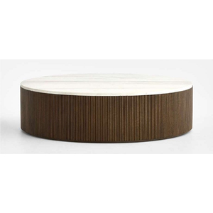 Mesa de Centro Redonda Moderna con Tapa de Mármol y Base de Madera, Muebles Minimalistas para Sala de Estar - Product Image 3