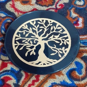 Natural Black Obsidian 55mm Engraved Polished Eco-friendly Folk Art Gemstone Christmas Life Tree Stars Moon Energy Pad DIY - Product Image 5