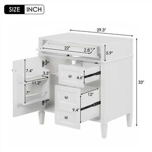 Modern 30-Inch Bathroom Vanity <b>Storage</b> Cabinet with <b>2</b> <b>Drawers</b> Tip <b>Drawer</b> Excluded Sink Not Included Contemporary Style - Product Image 6
