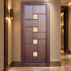 Golden Aero GA-19G Solid <b>Wood</b> <b>Swing</b> Entry Door with Stained Glass Modern Design for Apartment & Villa Exterior - Product Image 1